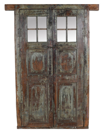 Biscottini Porta portone in legno massello e ferro da interno o da esterno vecchia e antica medievale con telaio e vetro