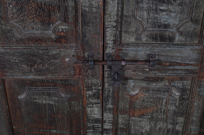 Biscottini Porta portone in legno massello e ferro da interno o da esterno vecchia e antica medievale con telaio e vetro