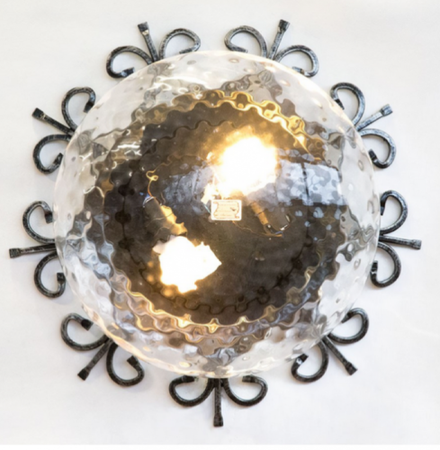 PLAFONIERA LAMPADA APPLIQUE RUSTICA BIG CM. 43 COLORE NERO ARGENTO