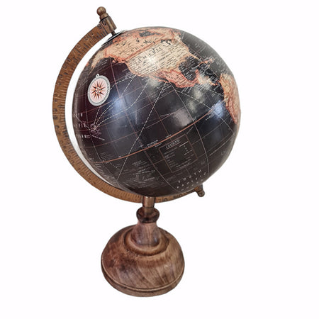 Mappamondo decorativo per scrivania con piedistallo in legno h 27.5 cm