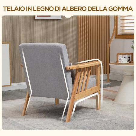 Poltrona Moderna con Rivestimento Vellutato e Struttura in Legno, 68x75x78cm, Grigio poltroncina sedia salotto soggiorno camera ufficio studio F839-593V00GYA