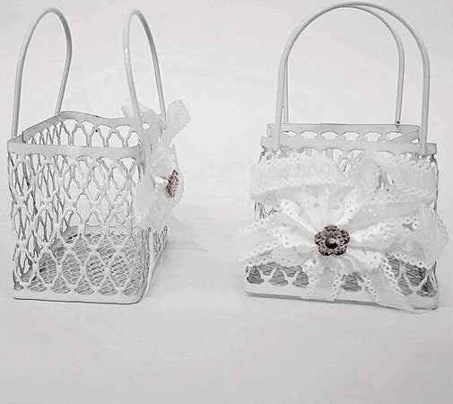 12pz-Bomboniera-Sacchetto-Shoppers-Metallo-Bianco-Portaconfetti-Matrimoni-Promessa