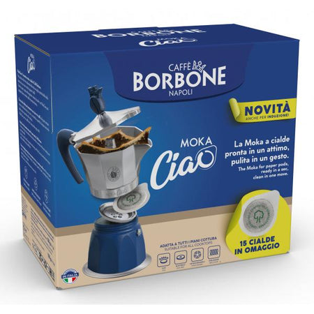 CAFFE'' BORBONE MOKACIAO - CAFFETTIERA MOKA A CIALDE 44MM CON PIATTINO INDUZIONE - FINO A 3 CAFFE'' CON UNA CIALDA - 15 CIALDE OMAGGIO