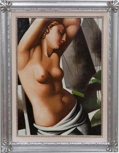 Biscottini Dipinto a mano olio su tela con cornice in legno finitura foglia argento RAGAZZA 70
