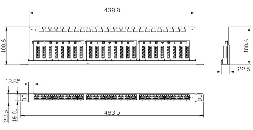 Pannello Patch STP 24 Posti RJ45 19'' 0.5U Cat.6 Nero