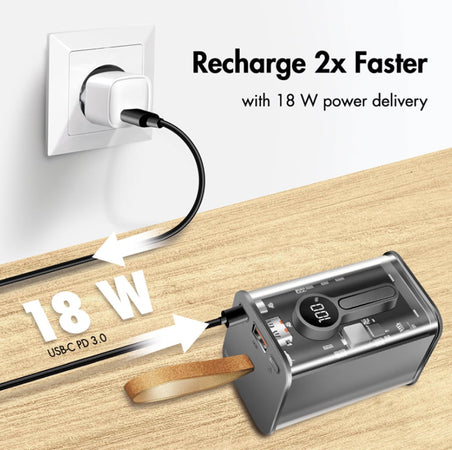 Power Bank 20000 mAh 1x USB-A 1x USB-C&trade con Display PD & QC Trasparente