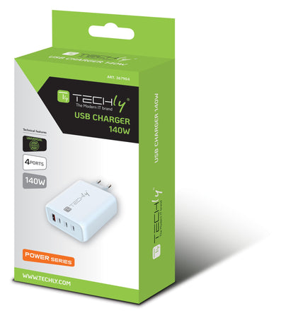 Caricatore Alimentatore GaN 3 porte USB-C&trade e 1 USB-A da Muro 140W