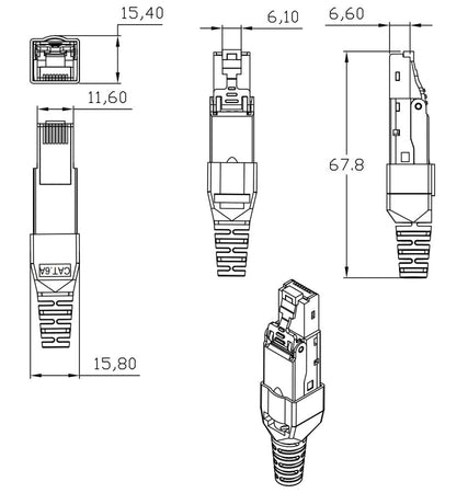 Connettore Plug RJ45 8P8C Cat.6A Schermato STP