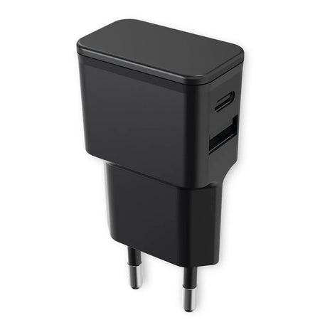 Caricatore Alimentatore USB-C&trade e USB-A da Muro per Smartphone e Tablet Nero