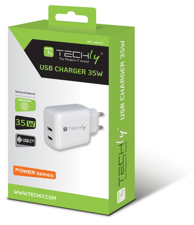 Caricatore Alimentatore 2 porte USB-C&trade da Muro 35W