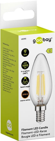 Lampadina LED Candela E14 Bianco Caldo 6W Filamento Classe C