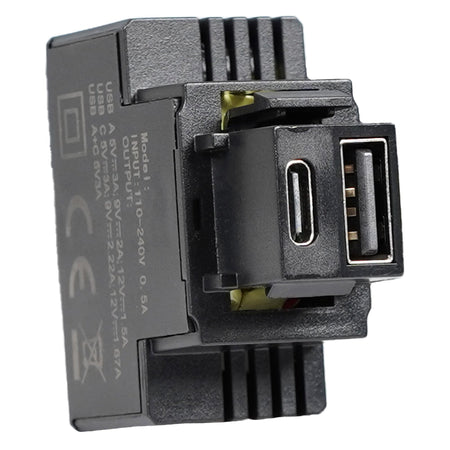 Alimentatore Compatto da Incasso Keystone USB-A e USB-C&trade 20W 5-12V Nero