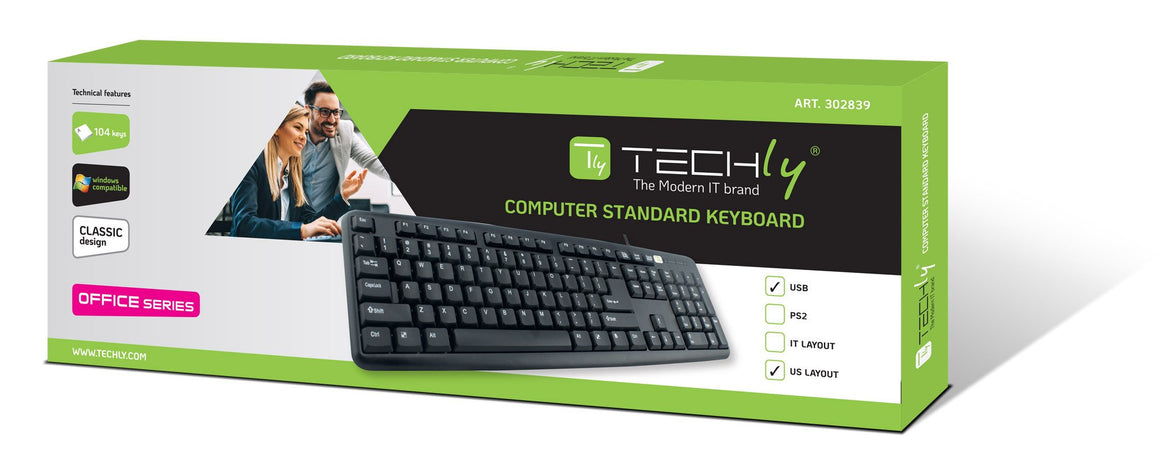 Tastiera 104 tasti USB layout americano Nero