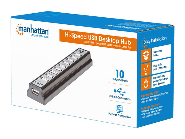 Hub USB 2.0 Hi-Speed 10 Porte da Tavolo con Alimentatore