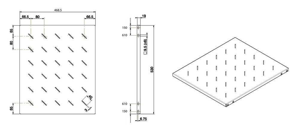 Mensola per rack 19'' 530 mm Nera 4 punti
