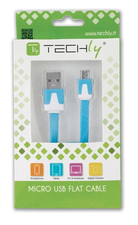 Cavo Flat USB AM a Micro USB M Azzurro 1m