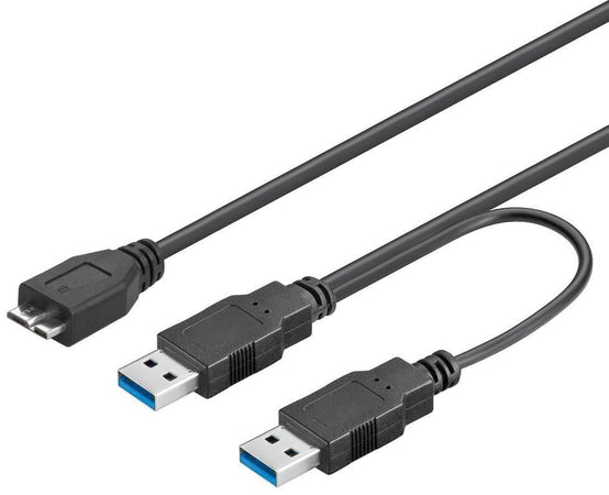 Cavo USB 3.2 SuperSpeed ad Y 2x A M / Micro B M 0,3 m Nero