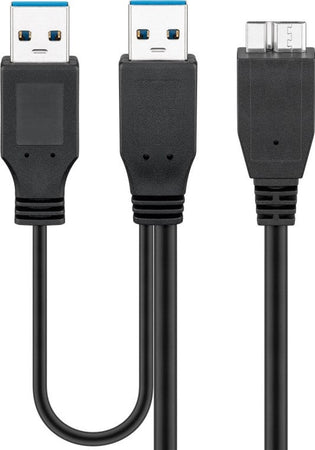 Cavo USB 3.2 SuperSpeed ad Y 2x A M / Micro B M 0,3 m Nero