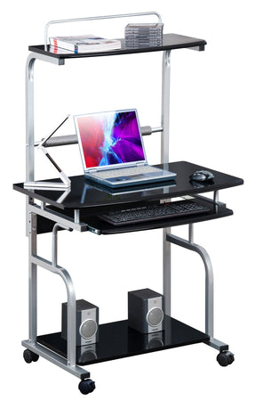 Scrivania Mobile per PC Stampante con Tastiera Estraibile Nero Lucido