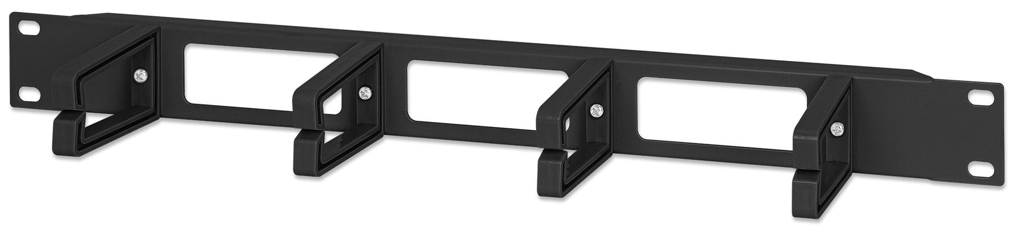 Pannello Passacavi 4 Anelli in Plastica Lunghi 3 Fori 1U Nero