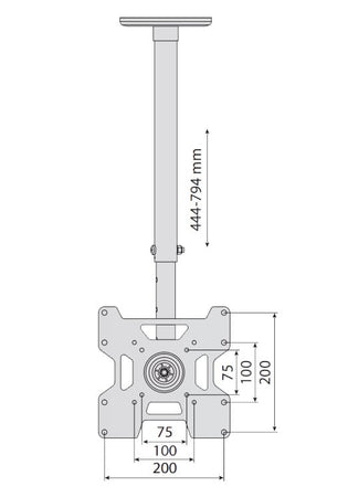 Staffa telescopica per installazione TV LED/LCD a soffitto