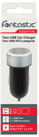 Caricatore da Auto 2 USB con uscita 2,4A Nero