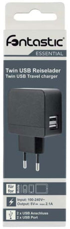 Caricatore 2 USB 2,1A Compatto Spina Europea 2 pin Nero