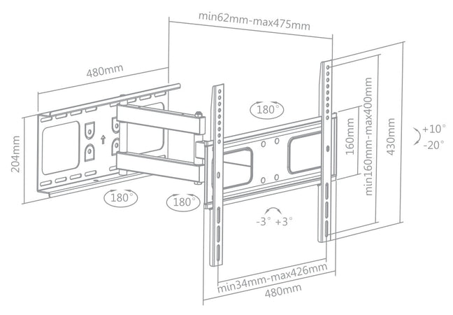 Supporto a Muro Universale Full-Motion per TV 32-55''