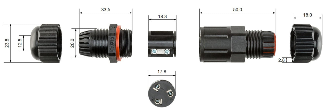 Connettore Elettrico Impermeabile per Cavo IP68 da Esterno Lunghezza 7.5 cm