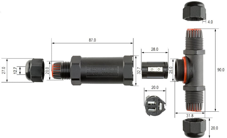 Raccordo di Connessione a T Impermeabile IP68 per Cavo Elettrico