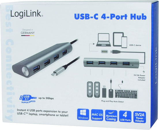 Hub USB-C&trade SuperSpeed 4 Porte Alluminio Silver