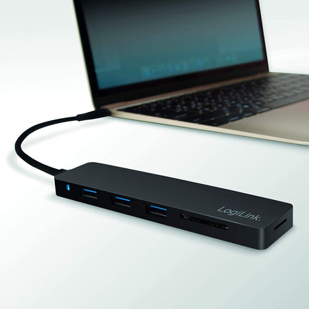 Hub USB-C SuperSpeed 3 Porte USB3.0 A Femmina con Card Reader Nero