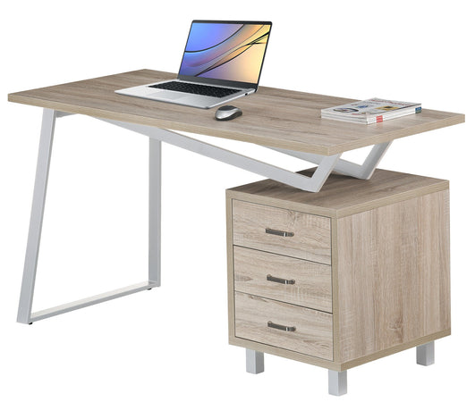 Scrivania per Computer dal Design Moderno con Tre Cassetti Quercia