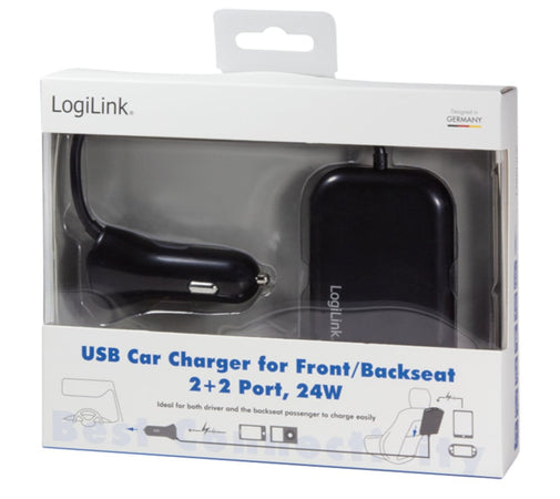 Caricatore da Auto 2 USB + 2 USB per Passeggeri Posteriori 24W