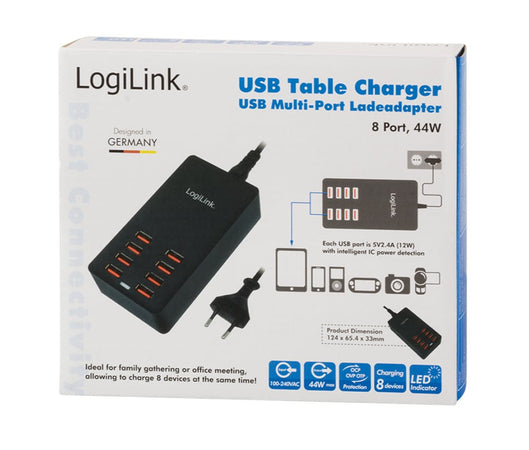 Caricatore da Tavolo a 8 porte USB 44W Nero