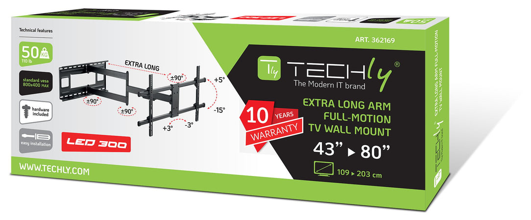 Staffa a Muro Braccio Estensibile fino a 1015 mm per LCD 43-80'' Nero