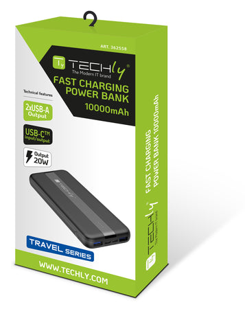 Power Bank Smartphone 10000 mAh 20W USB-C&trade 3 Porte Output con Cavo