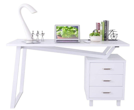 Scrivania per Computer con Tre Cassetti Bianco opaco effetto legno