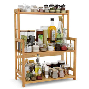 Scaffale Mobiletto Portaspezie in Legno Bambù 3 ripiani regolabili Cucina 53x42x18cm
