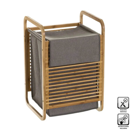 Cesto Porta Biancheria Sporca Legno Bambù con Sacco Tessuto Rimovibile 41x35 H61 cm