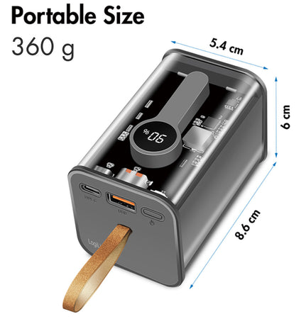 Power Bank 20000 mAh 1x USB-A 1x USB-C&trade con Display PD & QC Trasparente