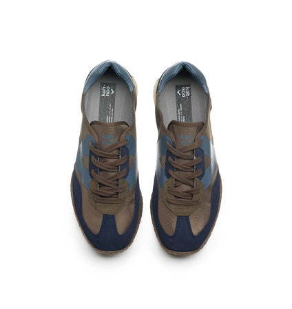 Kehnoo sneakers uomo in camoscio tessuto navy brown KM9718