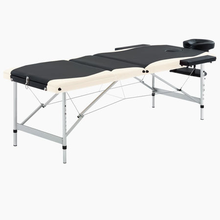 Lettino Massaggio Pieghevole a 3 Sezioni in Legno Colore Nero Beige