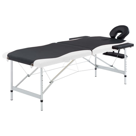 Lettino Massaggio Pieghevole Professionale 2 Zone Alluminio Nero/Bianco