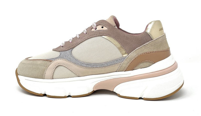 Janet & Janet sneakers donna camoscio, tela e pelle beige J 441