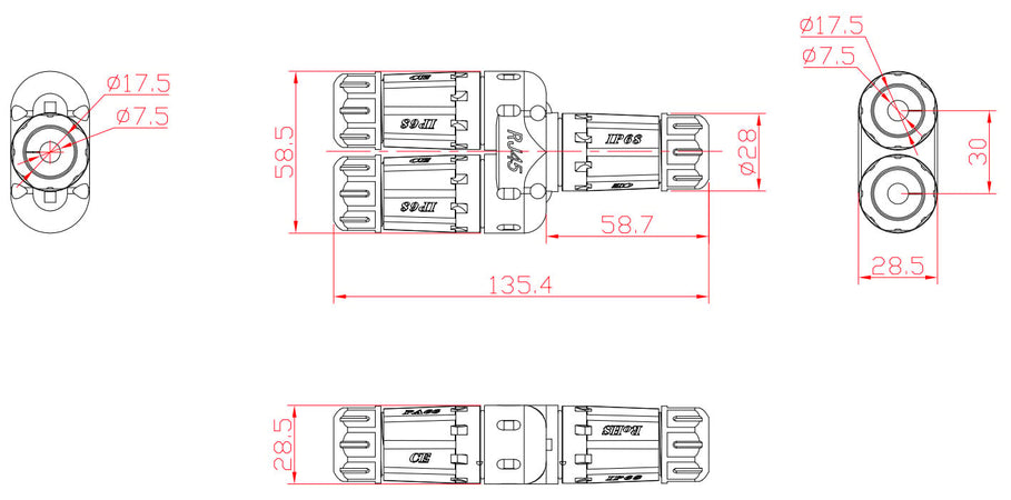 Connettore Adattatore Cat.6 RJ45 1F/2F Configurazione 1:1 Impermeabile IP68