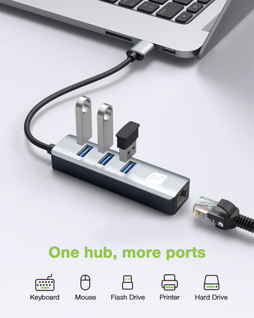 Adattatore Convertitore USB tipo A a RJ45 Gigabit con Hub 3 Porte USB 5 Gbps