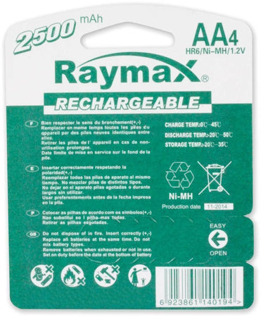 Blister 4 Batterie Ricaricabili Stilo AA 2500 mAh