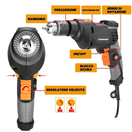 Valigetta Attrezzi 35pz Fai da Te con Trapano Elettrico a Percussione 710W 0-3000rpm