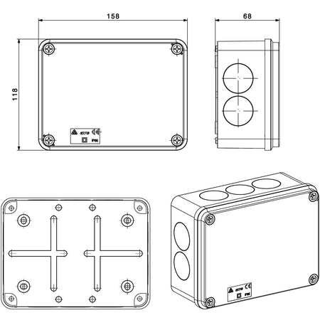 Scatola Rettangolare IP65 di Derivazione per Pareti Lisce 158x118
